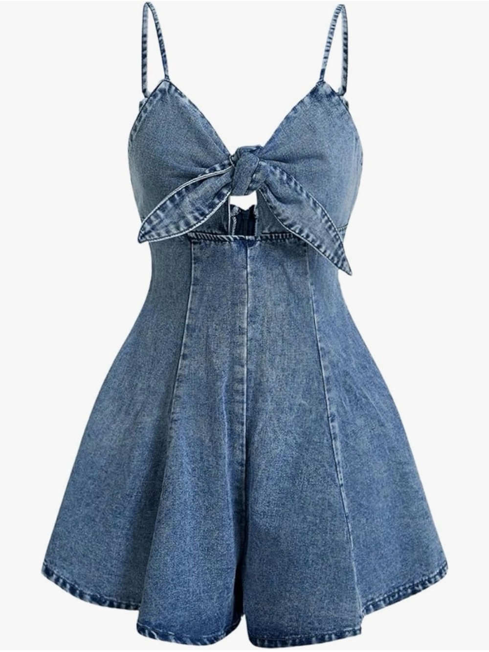 SHEIN Light Blue Denim Tie-Front Mini Dress